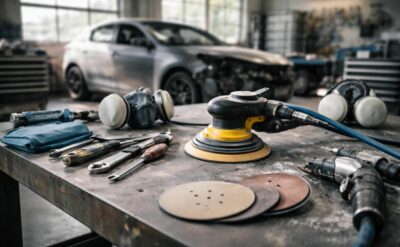 découvrez les ponceuses de carrossier, des outils indispensables pour un travail de finition parfait en atelier de carrosserie automobile.