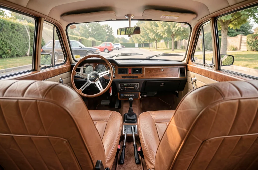 Intérieur cuir et tableau de bord d'une Renault Super 5 Baccara